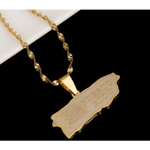 Stainless Steel Gold Color Puerto Rico Map Pendant Necklaces Trendy Puerto Ricans Map Chain Jewelry