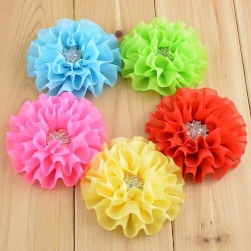 Wholesale 3.54 " Ballerina Chiffon Flowers with Rhinestone Fabric Flower DIY Garment Accessories 100pcs/lot Free Shipping FH46