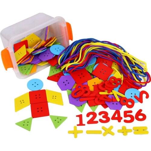 Geometric Shapes Button Thread String Sewing Buttons Toy Toddler Enlightenment Intelligence Puzzle Kids Baby Learning Toys