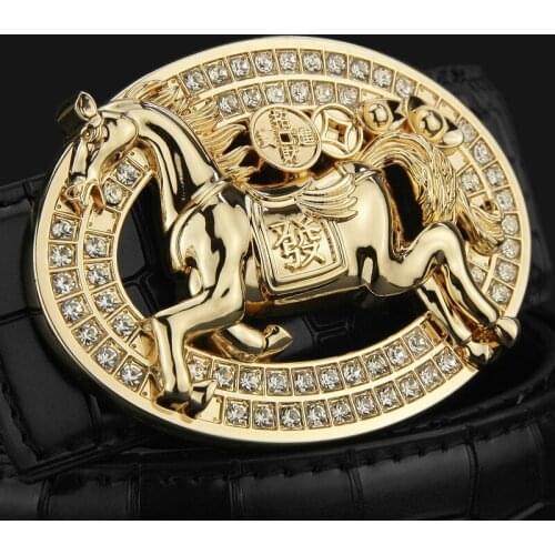 Fashion horse buckle designer belts men high quality genuine leather luxury Waist Strap classic black casual male cowhide belts