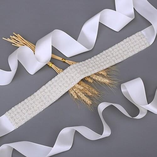ZMS20 Wholesale Pearl Width Bridal Belts for Women Dresses Wedding Sash Plus Beads Belt Dress Rhinestone Crystal accessories