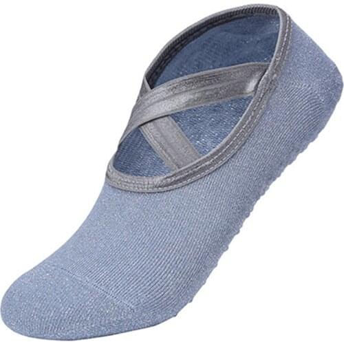 Silver Silk Yoga Socks Women Professional Non-slip Open Back Straps Ballet Dance Socks Bandage Sports Socks Cotton Slippers