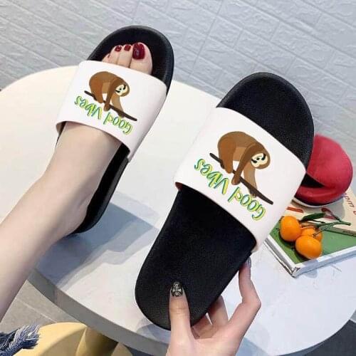 Summer Women Indoor Slippers Floor Flat Shoes Monkey Pattern Outdoor Flip Flops Beach Fashion Open Toe Sandals Non-slip Slides