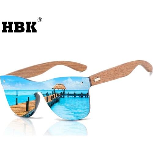 HBK New Mirror Bamboo Sunglasses Men Women Polarized Wood Sun Glasses One Piece Brand Design High Quality Driving Goggles UV400