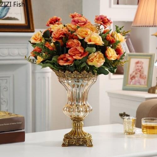 European Style Retro Glass Vase Upscale Dried Flower Vase Household Living Room Desktop Decor Flower Arrangement Vase