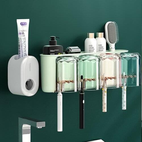 Toothbrush Rack Wall Mounted Transparent Mouthwash Cup Toothpaste Squeezing Dental Drain Holder Bathroom Cosmetics Storage Racks