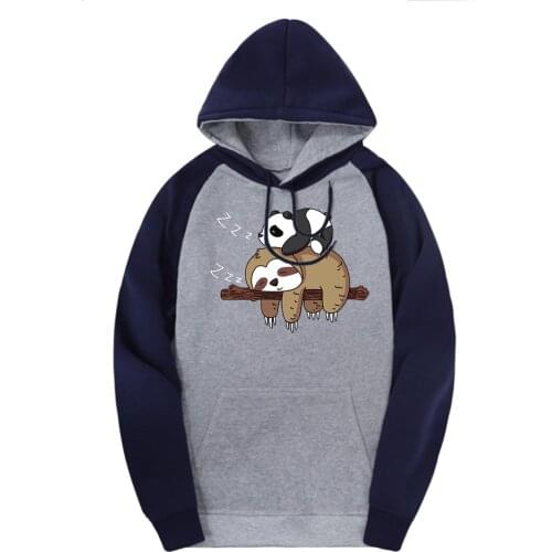 Panda Sloth Raglan Hooded Sweatshirts Men Fashion Warm Tracksuits Brand Autumn Hoodies Male Breathable Black Moleton Masculino