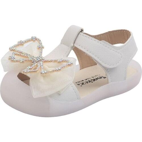 Girls Shoes 2021 New Baby Fashion Beach Shoes Soft Sole Childrens Western Style Sweet Princess Toes-capped Shoes Bow-knot Flats