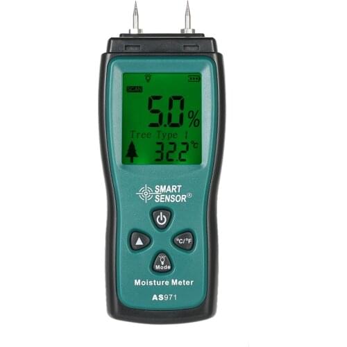 SMART SENSOR AS971 Handheld Mini Wood Moisture Meter Digital LCD Lumber Damp Meter Detector Tester 2 Pin Probe Range 2%~70