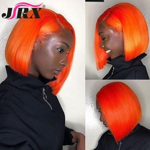 JRX Hair Brazilian Orange Short Bob Human Hair Wigs T Part 13x1 T Part Lace Wigs For Black Women Red Color Remy Hair Pre Plucked