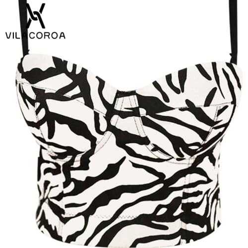Zebra Print Corset Women Camisoles Tube Top Sling Skinny Cropped Tops Street Sexy Camis Luxury Stage Backless Top Vest Female