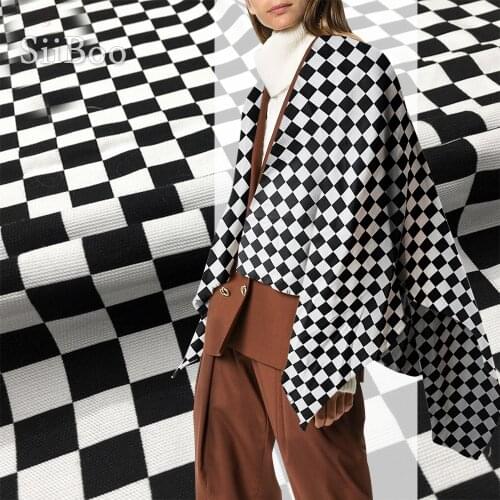 American style white black plaid jacquard brocade fabric for dress coat rayon jacquard tissue tela tecido stoffen yarn SP5619