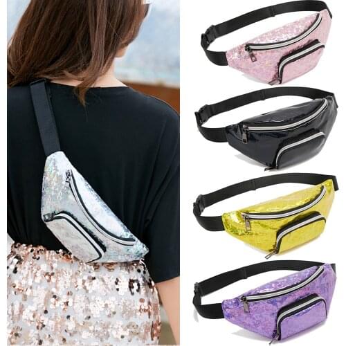Women Girls Fashion Sequined Waist Pack Ladies Pouch Hip Bum Bag Travel Sport Waist Packs