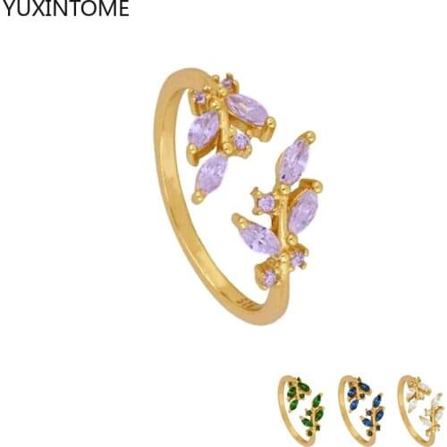 24K Gold Crystal Rings For Women Adjustable Open Cuff Wedding Engagement Rings Girl Female Party Jewelry Anniversary Gift