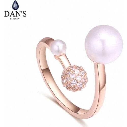 DANS New Hot Sale 2 Colors AAA Zirconia Micro Inlays Romantic Pearl Fashion Rings For Women Valentine Gift 129848