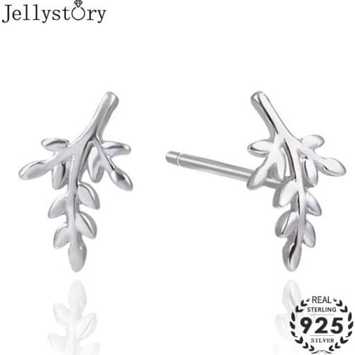 Jellystory Trendy 925 Sterling Silver Stud Earrings Leaf Shaped Earring for Women Fine Jewellery Weddings Party Gifts wholesales