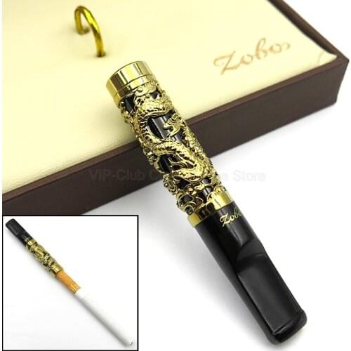ZOBO High Grade 24KGP Gold Dragon Embossed Pillar-type Filtering Cigar Cigarette Holder