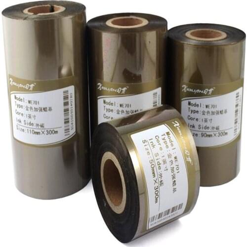 Gold Silver Ribbon 40 50 70 80 90 100 110mm 300m Barcode Printer Thermal Transfer Printing Label Gold Silver Wax Ribbon