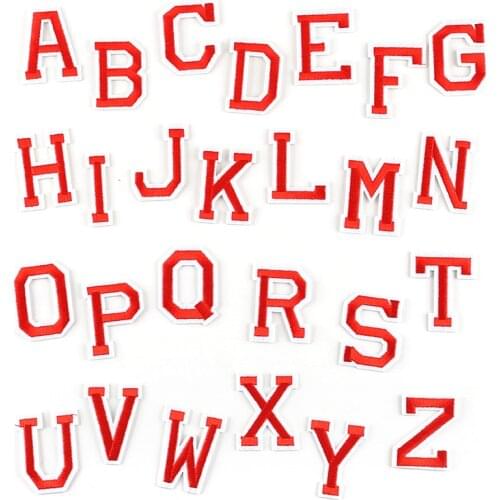 1PC RED A-Z English Alphabet Letter Embroidered Iron Sewing on Applique Patch Clothes Apparel Bags DIY Garment accessories