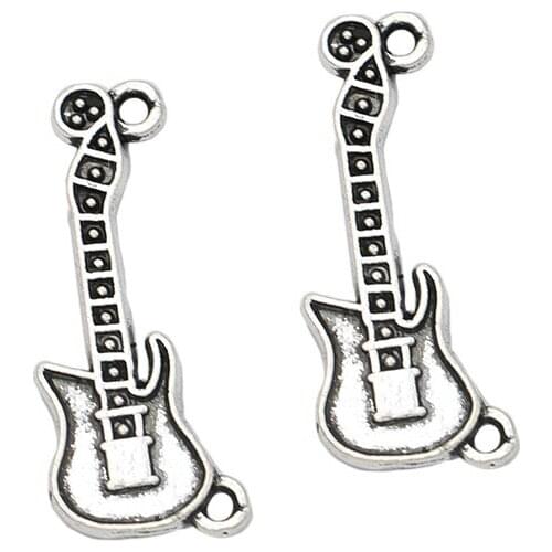10pcs Tibetan Silver Plated Music Guitar Charms Pendants for Jewelry Making Bracelet Diy Craft 27x11mm