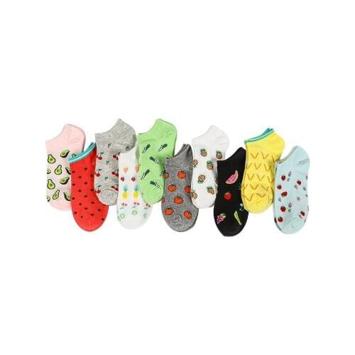 100 Pairs / Lot Wholesale Women socks Cartoon Funny pattern Fruits Vegetables Food Candy Color Short Cotton Ankle Boat Socks