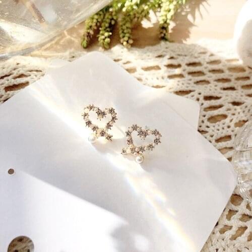 Needle Pearl Love Shape Ear Nails Small Delicate Cross Peach Heart Flash Diamond Geometric Alloy Pink Earrings Jewelry