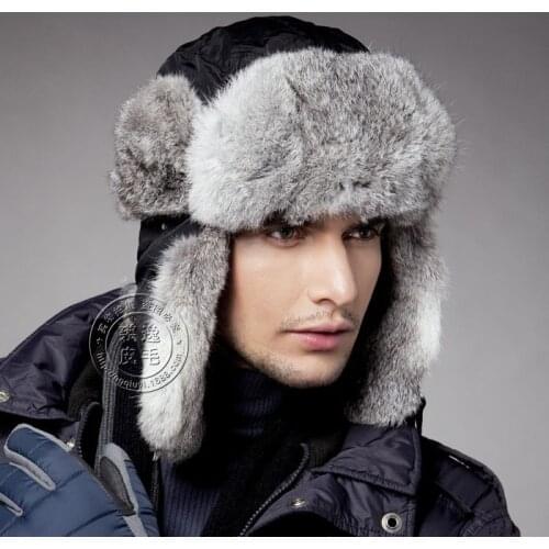 2016 winter Warm hats Russian aviator hat Real Rabbit fur earflaps cap Protect Warm Thicken bomber Hat for women&men