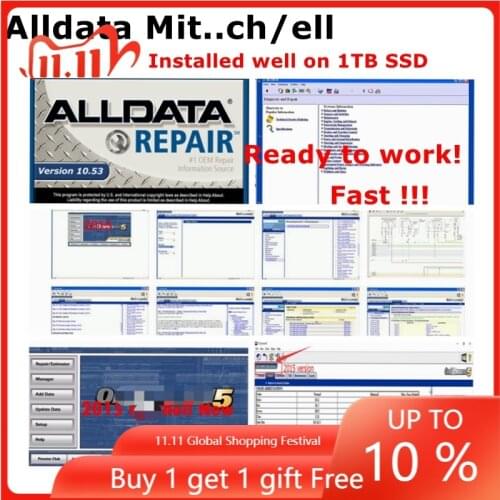 2021 Hot Sale All Data Auto Repair Software Alldata 10.53 Mit//Chell OD5 2015 Automotive Information Installed Well on 1TB SSD