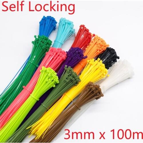 30pcs Self Locking Nylon Cable Ties 3 x 100mm Plastic Zip Tie Band Wire Binding Wrap Straps DIY Cable Fasten Organiser Colorful