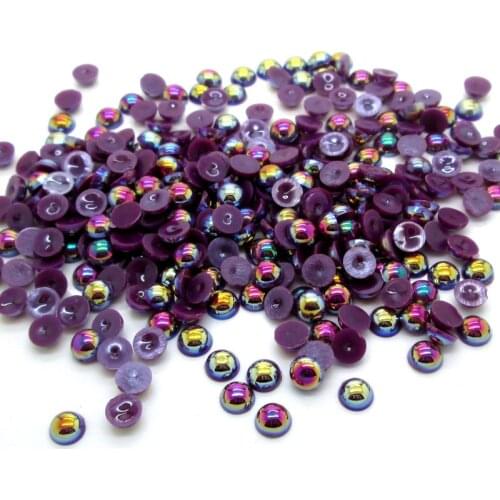 300-10000Pcs Dark Purple AB Haft Round Pearl Cabochon Decoration Craft Flatback Embellishments For Scrapbooking Diy Accessories