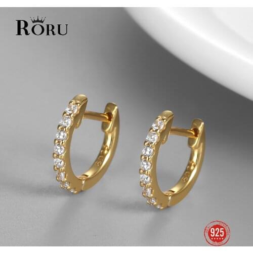 925 Sterling Silver Hoop Earring Simple Circle Zircon Gold Earrings Shiny Luxury Ear Jewelry for Women Fine Gift