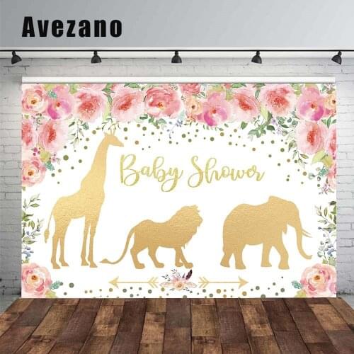 Avezano Baby Shower Backdrops Jungle Golden Animals Flowers Safari Party Photography Background Photo Studio Photocall Photozone