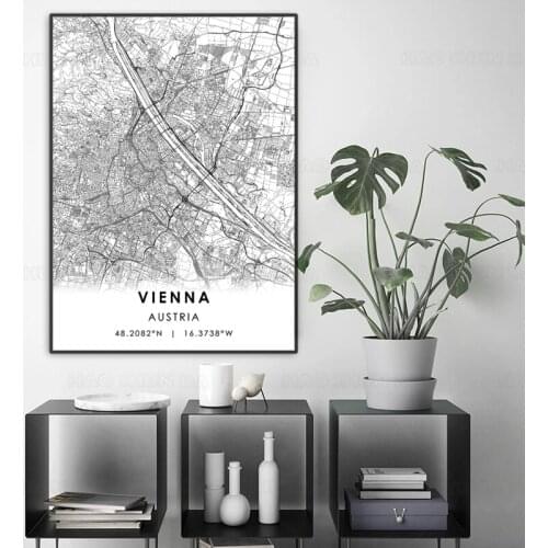 Austria Vienna Black and White World City Map Print Nordic Posters Wall Art Canvas Painting Wall Pictures For Living Room Decor