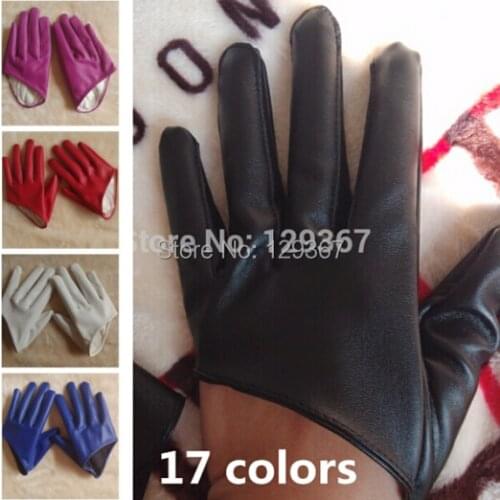 Free shipping! 100% real shooting, womens short design PU leather gloves fashion half palm motorcycle gloves gloves 17colors