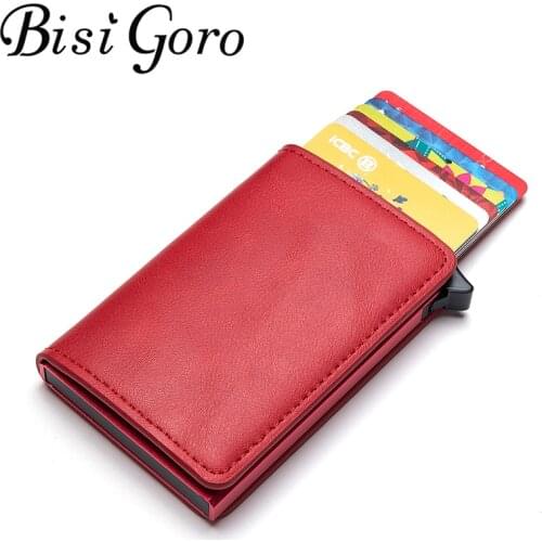 BISI GORO New Arrival Card Holder Protector Safety Wallet Men and Women 2020 Colorful PU Business Aluminum Box RFID Case Holder