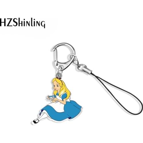 Alice in Wonderland Cheshire Cat Cartoon Acrylic Keychain Mobile Phone Straps Resin Epoxy Accessories