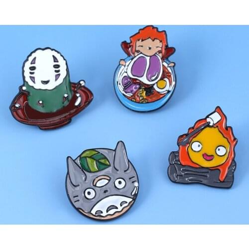 Anime Spirited Away Totoro Pins Brooches No Face Man Ponyo Flame Casifah Enamel Badge Pins For Kids Backpack Gifts Jewelry