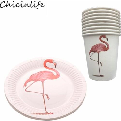 Chicinlife 10pcs Flamingo Party Paper Plates Cup Summer party Decoration Wedding Hen Party Table Supplies