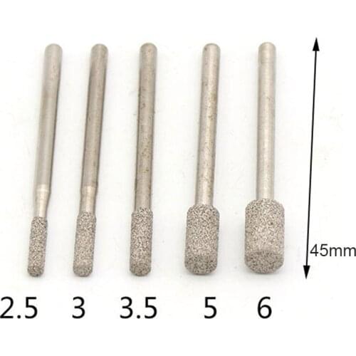 5PCS Brazed Cylindrical Diamond Grinding Head Burrs Internal Hole Grinding Of Carved Metal Shank 3mm