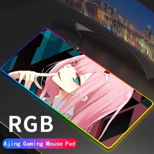 Darling In The Franxx RGB Large Anime Computer Mousepad 02 Gamer Mouse Carpet PC Desk Zero Two with LED Backlit Support DIY