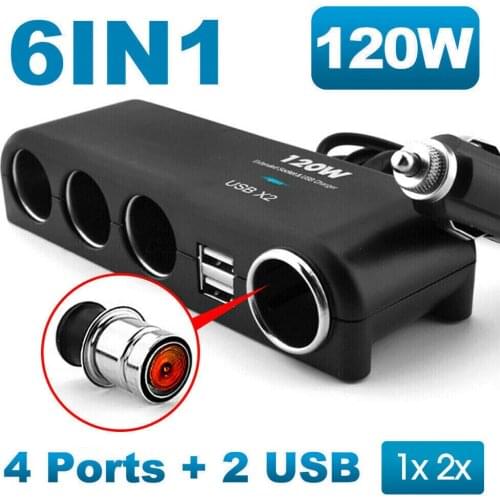 1 to 4 120W Car Power Supply Dual USB Connect Charger 4 Ports Vehicle Light Cigarette Power Distrubutor Automobile Adaptor