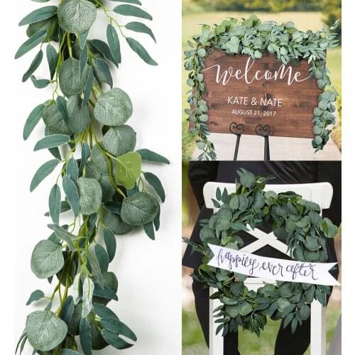 Artificial Plants Eucalyptus Willow Leaves Mixed Fake Plastic Plants Vine Green Wreath Wall Decor Hanging Plant Wedding Decor