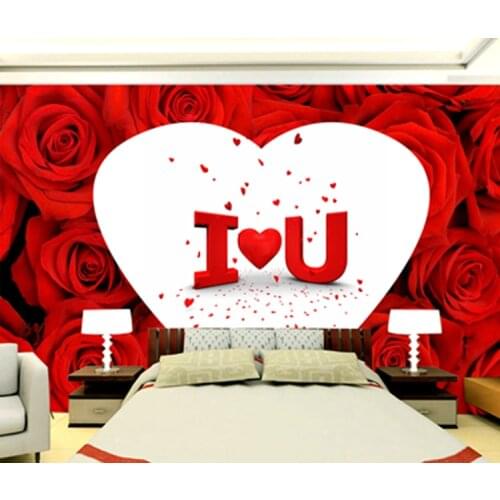 Red Rose Flower papel Mural I Love You 3d Wall Photo Mural Wallpaper for Wedding Room and TV Background Girls Room 3d Murals