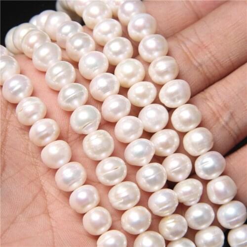 9-10mm Near Round Freshwater Pearl Beads White Real Natural Pearl Loose Beads For Jewelry Making DIY Wedding Elegant 14" Strand