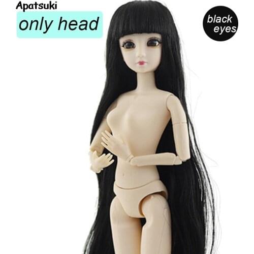 Doll Head With Black Straight Fringe WIG Hair Pretty Eyes For 1/6 BJD DollHouse Childrens DIY Toys Dolls Heads Accessories Gift