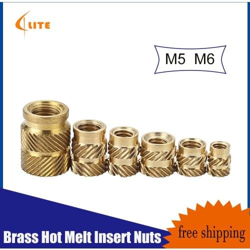 Brass Hot Melt Inset Nuts Heating Molding Copper Thread Inserts Nut SL-type Double Twill Knurled Injection Brass Nut M5M6 20Pcs
