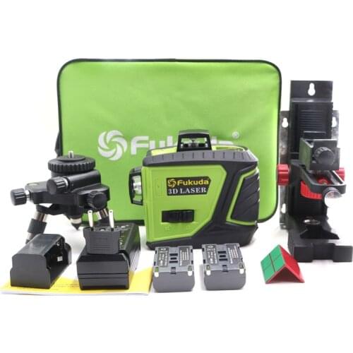 Fukuda 2pcs Lion-Battery 3D 12 Green laser level 12Lines laser level Self-Leveling 360 Horizontal Vertical Cross Super Powerful