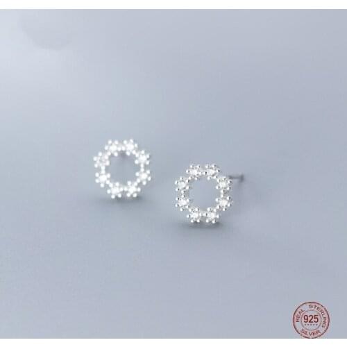 LKO 925 Sterling Silver Inlay Zircon Round Stud Earrings For Women Wedding Party Fine Luxury Jewelry Fashion Accessories Gift