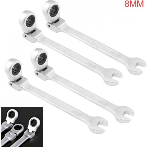 8/10/12MM CRV72 Flexible Head Matte Ratchet Dual-use Wrench Polished Foldable Combination Spanner Open End and Plum End Spanner