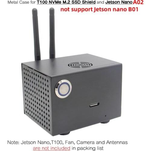 T100 Metal Case with Power & Reset Control Switch for T100 NVMe M.2 SSD Shield & Jetson Nano A02 Version Only